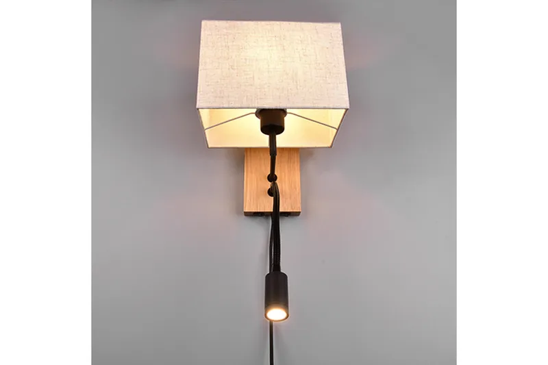 Nilam Vägglampa med läslampa 25 cm LED + E27 trä - Trä/Beige - Products - Belysning - Lampor & belysning inomhus - Sovrumslampa - Sänglampa - Sänglampa vägg
