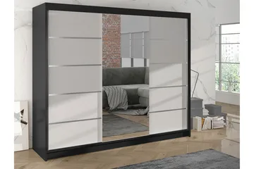 Cyria Garderob med rymlig Förvaring och Skjutdörrar med Spegel 200x215 cm - Vit/Svart - Products - Förvaring - Garderober & garderobssystem