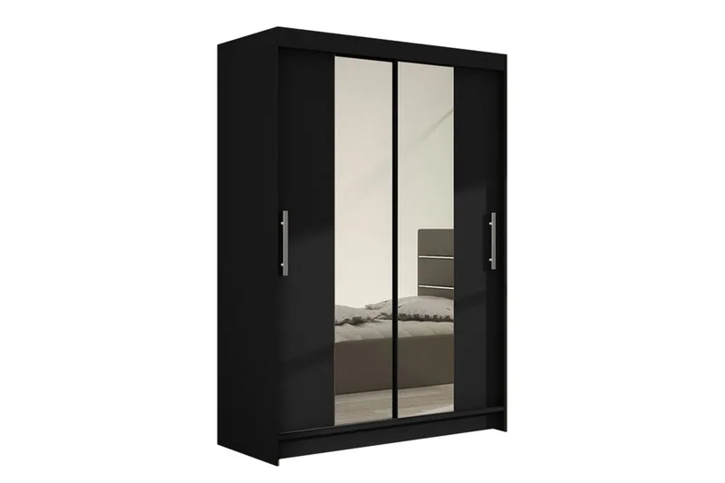 Estella Garderob 120 cm Skjutdörrar Smal Spegel, Svart/Spegel