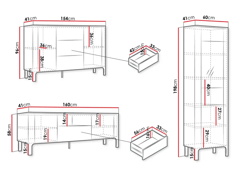 Aggarwal Möbelset för Vardagsrum med Belysning - Products - Förvaring - Förvaringsm öbler - Möbelset för vardagsrum