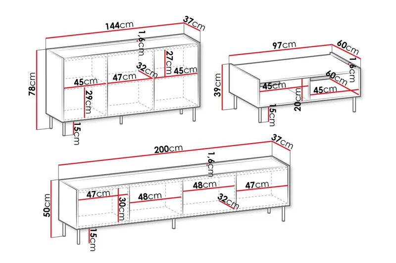 Akihito Möbelset För Vardagsrum - Brun - Products - Förvaring - Förvaringsmöbler - Möbelset för vardagsrum