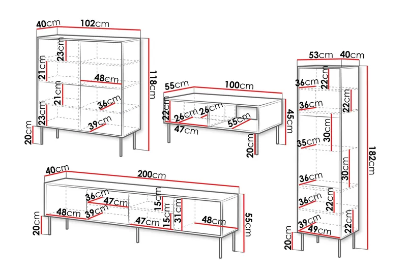 Belonger Möbelset För Vardagsrum - Svart/Valnöt - Products - Förvaring - Förvaringsmöbler - Möbelset för vardagsrum