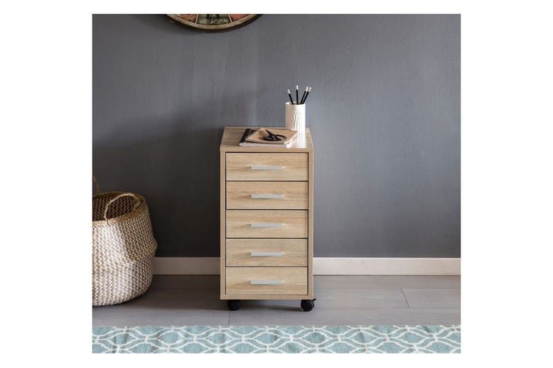 Rullkontejner Wohnling 5 lådor med hjul, folierad spånskiva, modern stil Sonoma - Sonoma - Products - Förvaring - Förvaringsmöbler - Byrå - Hurts