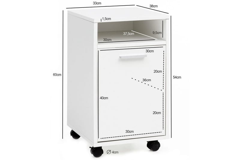 Rullkontejner Wohnling förvaringsbricka, 1 dörr, folierad spånskiva med hjul, modern stil Vit - Vit - Products - Förvaring - Förvaringsmöbler - Byrå - Hurts