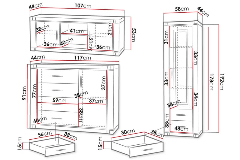 Dallas Vardagsrumsset LED-belysning - Ek - Products - Förvaring - Förvaringsmöbler - Möbelset för vardagsrum