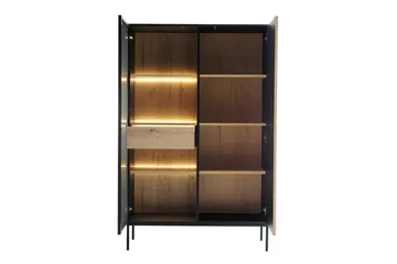 Klinkerville Möbelset Vardagsrum - Tv bänk & Vitrinskåp med Belysning - Svart Trä / Brun / Ribbad / Glas - Products - Förvaring - Förvaringsmöbler - Möbelset för vardagsrum