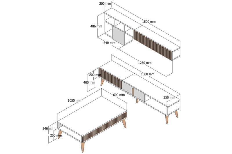 Lissione Möbelset För Vardagsrum - Valnöt/Beige - Products - Förvaring - Förvaringsmöbler - Möbelset för vardagsrum