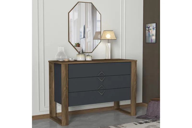 Tera Home Byrå + Spegel, Valnöt/Mörkgrå