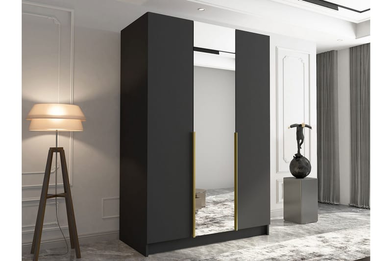 Herrljunga Garderob med Spegel 150 cm - Svart/Guld - Products - Förvaring - Garderober & garderobssystem