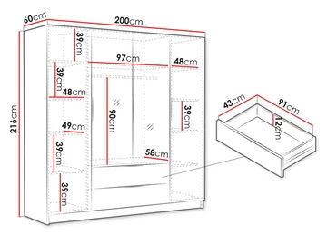 Kelros Garderob med Spegel 200x216 cm - Svart - Products - Förvaring - Garderober & garderobssystem