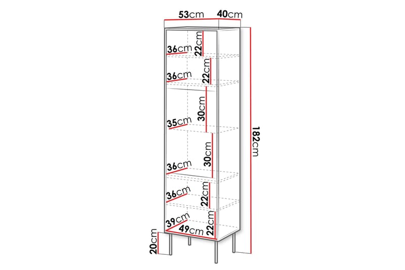 Belonger Smalt Vitrinskåp 40 cm djup 53 cm bred 182 cm hög Mörkt Trä Glas - Svart - Products - Förvaring - Skåp - Vitrinskåp
