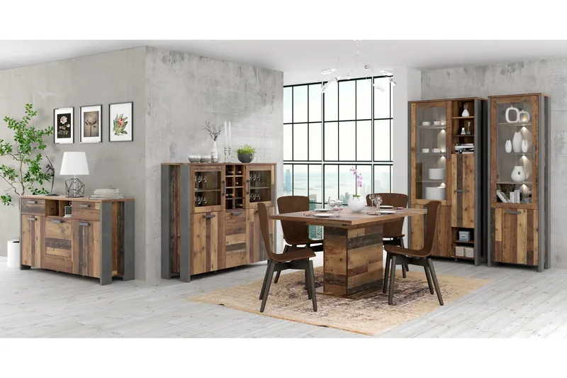 Cadle Vitrinskåp 41 cm djup 92 cm bred 205 cm hög Trä - Brun/Grå - Products - Förvaring - Skåp - Vitrinskåp