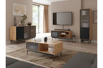 Kintore Smalt Vitrinskåp 48 cm djup 52 cm bred 180 cm hög Trä - Svart - Products - Förvaring - Skåp - Vitrinskåp