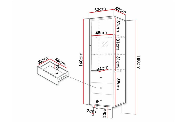 Kintore Smalt Vitrinskåp 48 cm djup 52 cm bred 180 cm hög Trä - Svart - Products - Förvaring - Skåp - Vitrinskåp