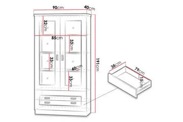 Tadeusz Vitrinskåp 40 cm djup 90 cm bred 191 cm hög Trä - Brun - Products - Förvaring - Skåp - Vitrinskåp