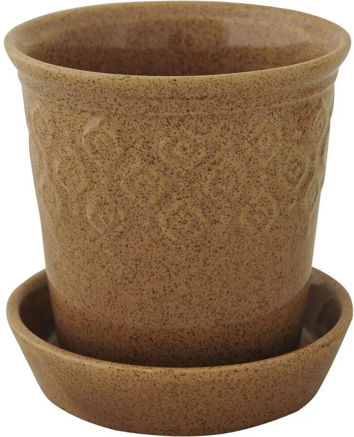 Blomkruka Gabriella i Brun Keramik med Fat, 15 cm