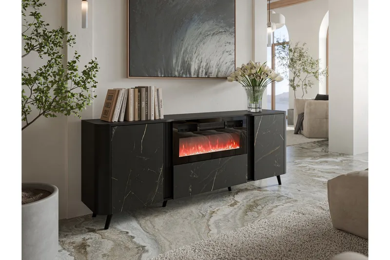Clement Byrå 200 cm - Svart - Products - Inredning - Kaminer - Kamin utan skorsten - Elkamin