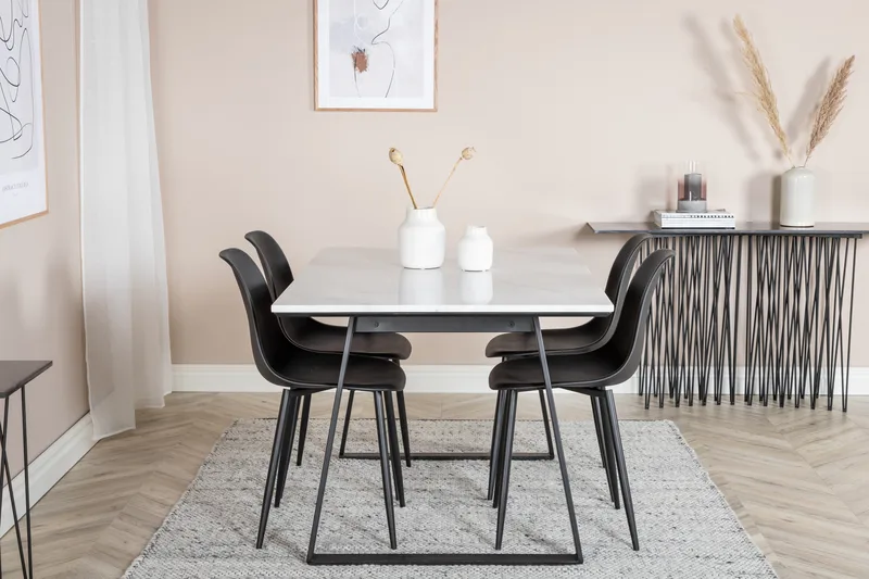 Admira Matgrupp 140 cm inkl 4 Ypas Stolar - Marmor/Vit/Svart - Products - Möbler - Bord & matgrupp - Matgrupp