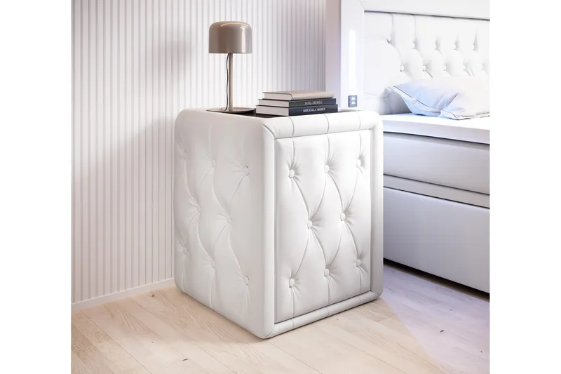 Franco Sängbord 58 cm med Förvaring Låda, Vit Konstläder