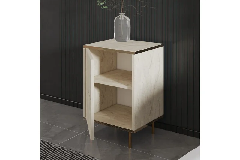 Nattduksbord Imaj Travertin / Rany - Beige/Guld - Products - Möbler - Bord & matgrupp - Avlastningsbord & sidobord - Sängbord & nattduksbord