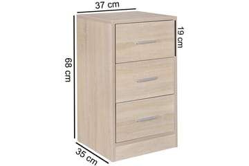 Sängbord Wohnling för resårbotten, 68 cm hög och 3 lådor i modern design Sonoma - Sonoma - Products - Möbler - Bord & matgrupp - Avlastningsbord & sidobord - Sängbord & nattduksbord