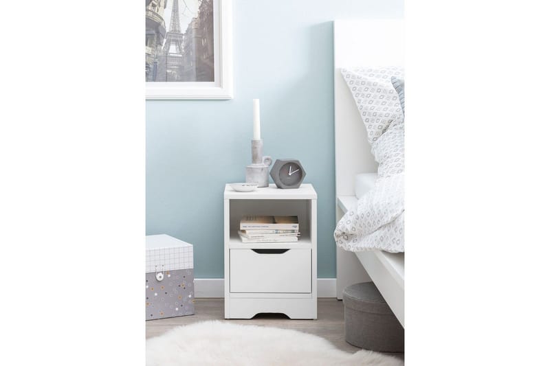 Sängbord Wohnling Vit med 1 låda Enkel modern design och hylla - Products - Möbler - Bord & matgrupp - Avlastningsbord & sidobord - Sängbord & nattduksbord