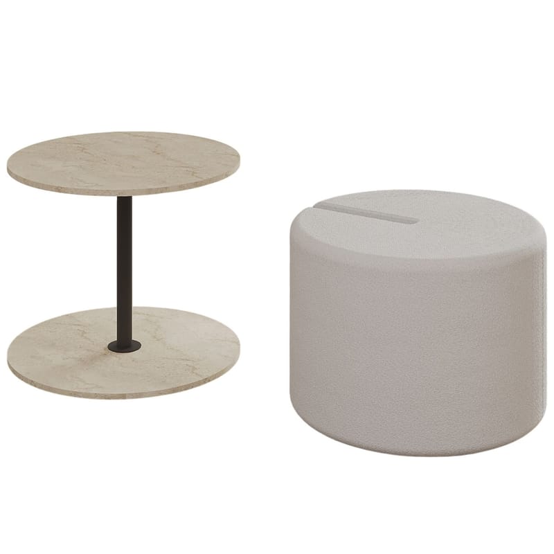 Torven Set med sidobord 43x47x43 cm, Travertin