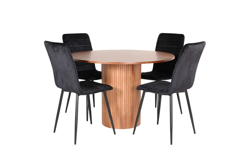 Bianca Matgrupp 110 cm Rund med 4 Windu Lyx stolar, Svart