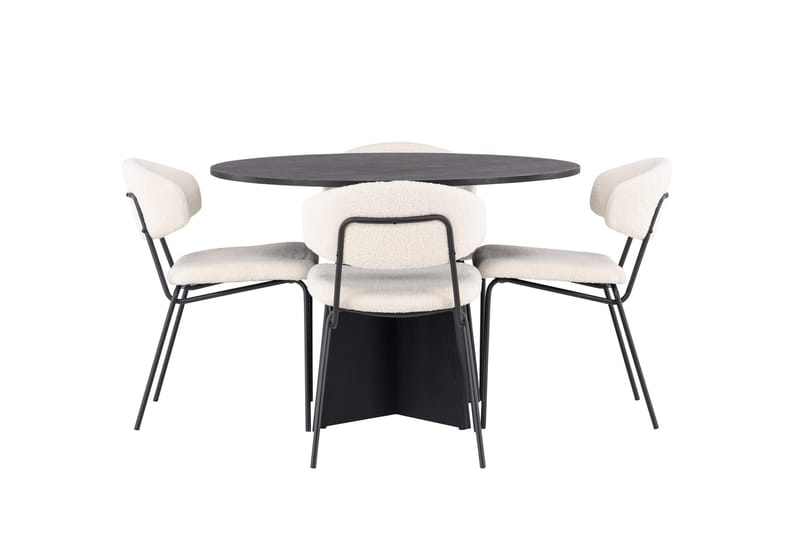 Bootcut Matgrupp 110 cm Rund med 4 Chico Stolar - Svart - Products - Möbler - Bord & matgrupp - Matgrupp