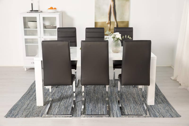 Cibus Matgrupp 180 cm med 6 Stolar - Vit/Svart Konstläder - Products - Möbler - Bord & matgrupp - Matgrupp