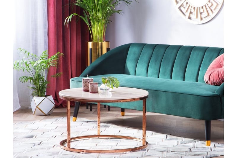 Coralla Soffbord 70 cm Runt Marmormönster, Vit/Koppar