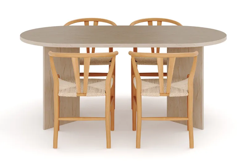 Dano Matbord 180 cm  med 4 Dastoori Matstolar - Travertin / Natur - Products - Möbler - Bord & matgrupp - Matgrupp