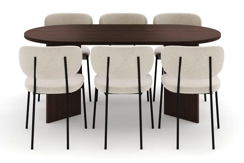 Dano Matbord 180 cm  med 6 Gemmiano Matstolar - Valnöt / Vit Bouclé - Products - Möbler - Bord & matgrupp - Matgrupp