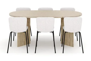 Dano Matbord 180 cm  med 6 Katy Matstolar - Travertin / Vit - Products - Möbler - Bord & matgrupp - Matgrupp