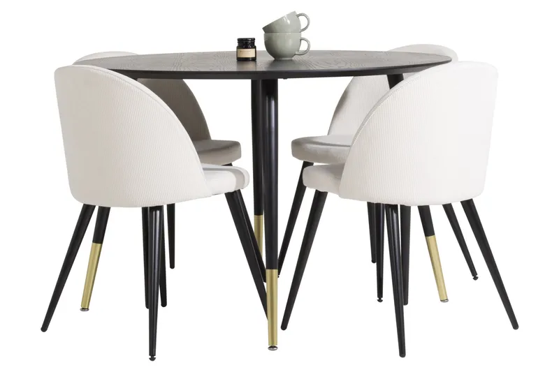 Dipp Matgrupp 115 cm Rund med 4 Velvet stolar - Beige - Products - Möbler - Bord & matgrupp - Matgrupp