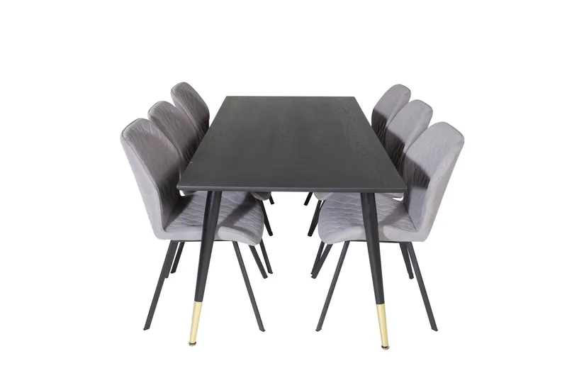 Dipp Matgrupp 180 cm Rektangulär med 6 Gemma stolar, Svart/Guld