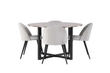 Durango Matgrupp 120 cm Rund med 4 Velvet Stolar - Valnöt - Products - Möbler - Bord & matgrupp - Matgrupp