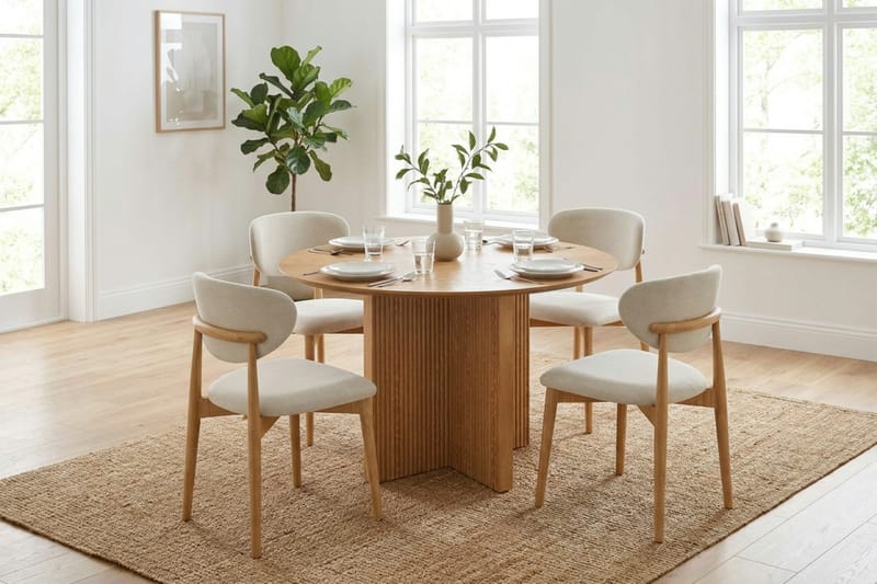 Edda Matgrupp runt 110 cm Ek med 4 Molly Matstolar - Ek - Products - Möbler - Bord & matgrupp - Matgrupp
