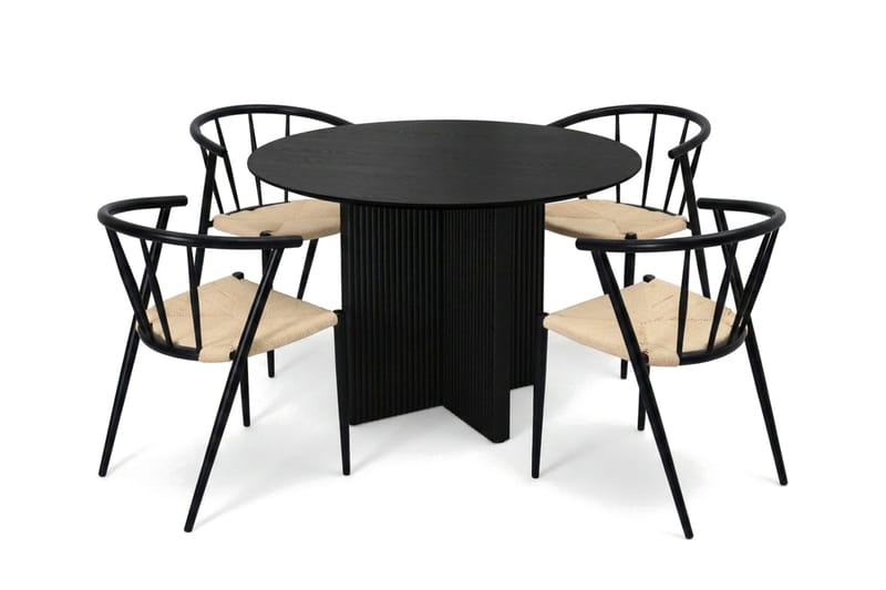 Edda Matgrupp runt 110 cm Svart med 4 Winston Matstolar - Svart - Products - Möbler - Bord & matgrupp - Matgrupp