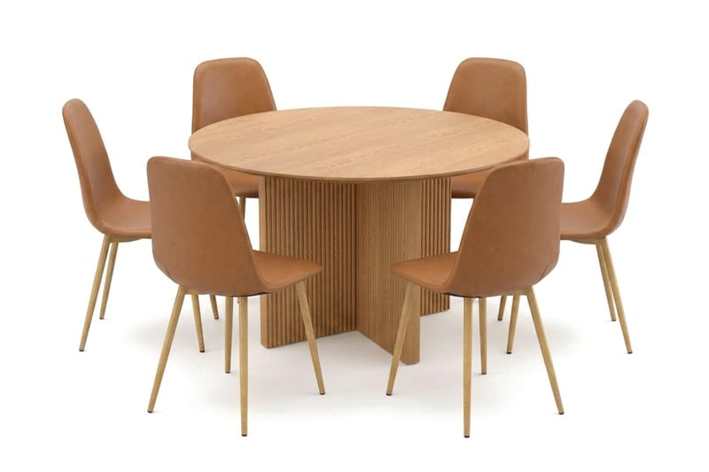 Edda Matgrupp runt 130 cm Ek med 6 Nibe Matstolar - Ek - Products - Möbler - Bord & matgrupp - Matgrupp