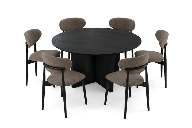 Edda Matgrupp runt 150 cm Svart med 6 Molly Matstolar - Svart - Products - Möbler - Bord & matgrupp - Matgrupp