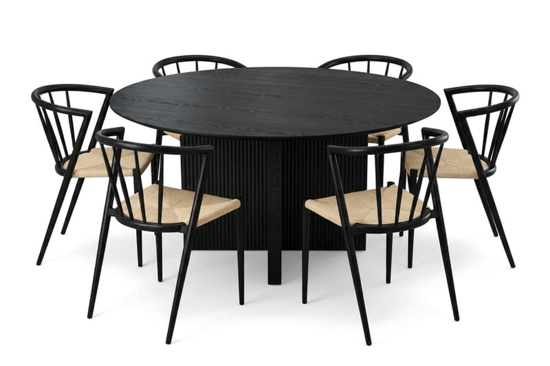 Edda Matgrupp runt 150 cm Svart med 6 Winston Matstolar - Svart - Products - Möbler - Bord & matgrupp - Matgrupp