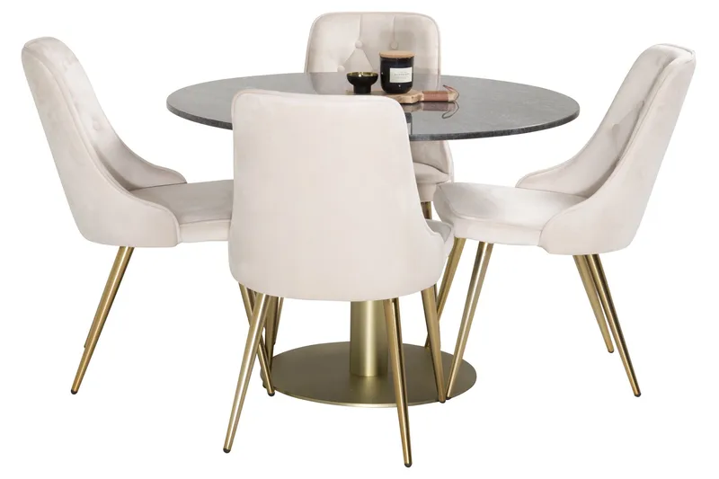 Estelle Matgrupp 106 cm Rund med 4 Velvet stolar - Beige - Products - Möbler - Bord & matgrupp - Matgrupp
