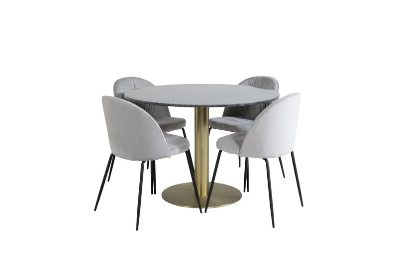 Estelle Matgrupp 106 cm Rund med 4 Wrinkles stolar, Svart/Guld