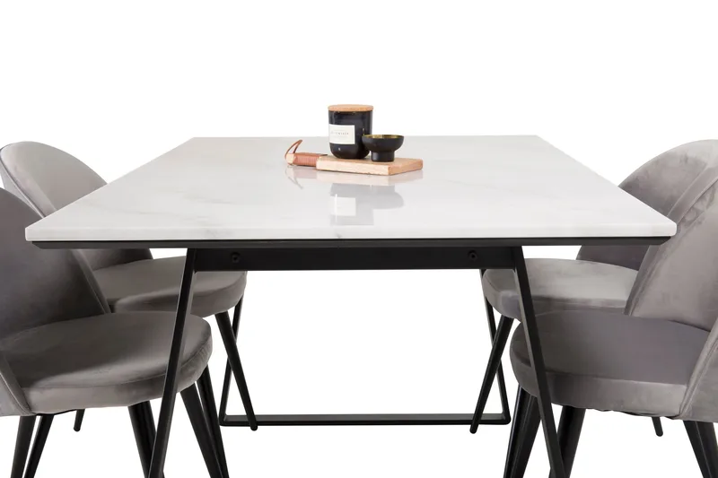 Estelle Matgrupp 140 cm Rektangulär med 4 Velvet stolar - Svart - Products - Möbler - Bord & matgrupp - Matgrupp