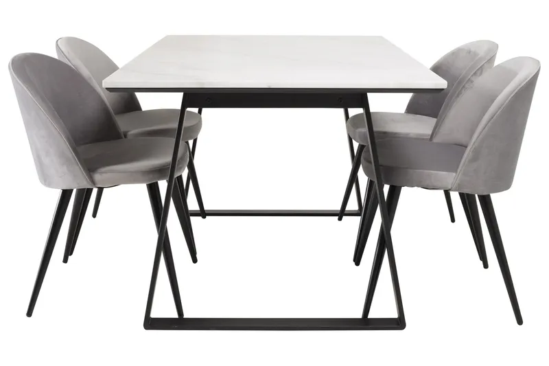Estelle Matgrupp 140 cm Rektangulär med 4 Velvet stolar - Svart - Products - Möbler - Bord & matgrupp - Matgrupp