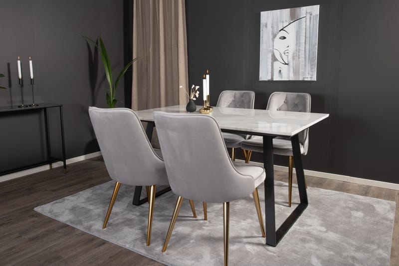 Estelle Matgrupp 140 cm Rektangulär med 4 Velvet stolar - Svart/Guld - Products - Möbler - Bord & matgrupp - Matgrupp