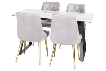 Estelle Matgrupp 140 cm Rektangulär med 4 Velvet stolar - Svart/Guld - Products - Möbler - Bord & matgrupp - Matgrupp