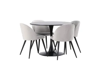 Glade Matgrupp 100 cm Rund med 4 Velvet stolar - Svart - Products - Möbler - Bord & matgrupp - Matgrupp
