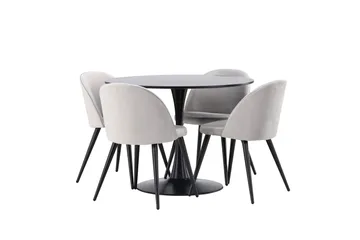 Glade Matgrupp 100 cm Rund med 4 Velvet stolar - Svart - Products - Möbler - Bord & matgrupp - Matgrupp